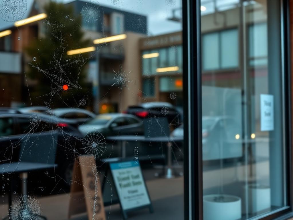 Dirty commercial storefront windows