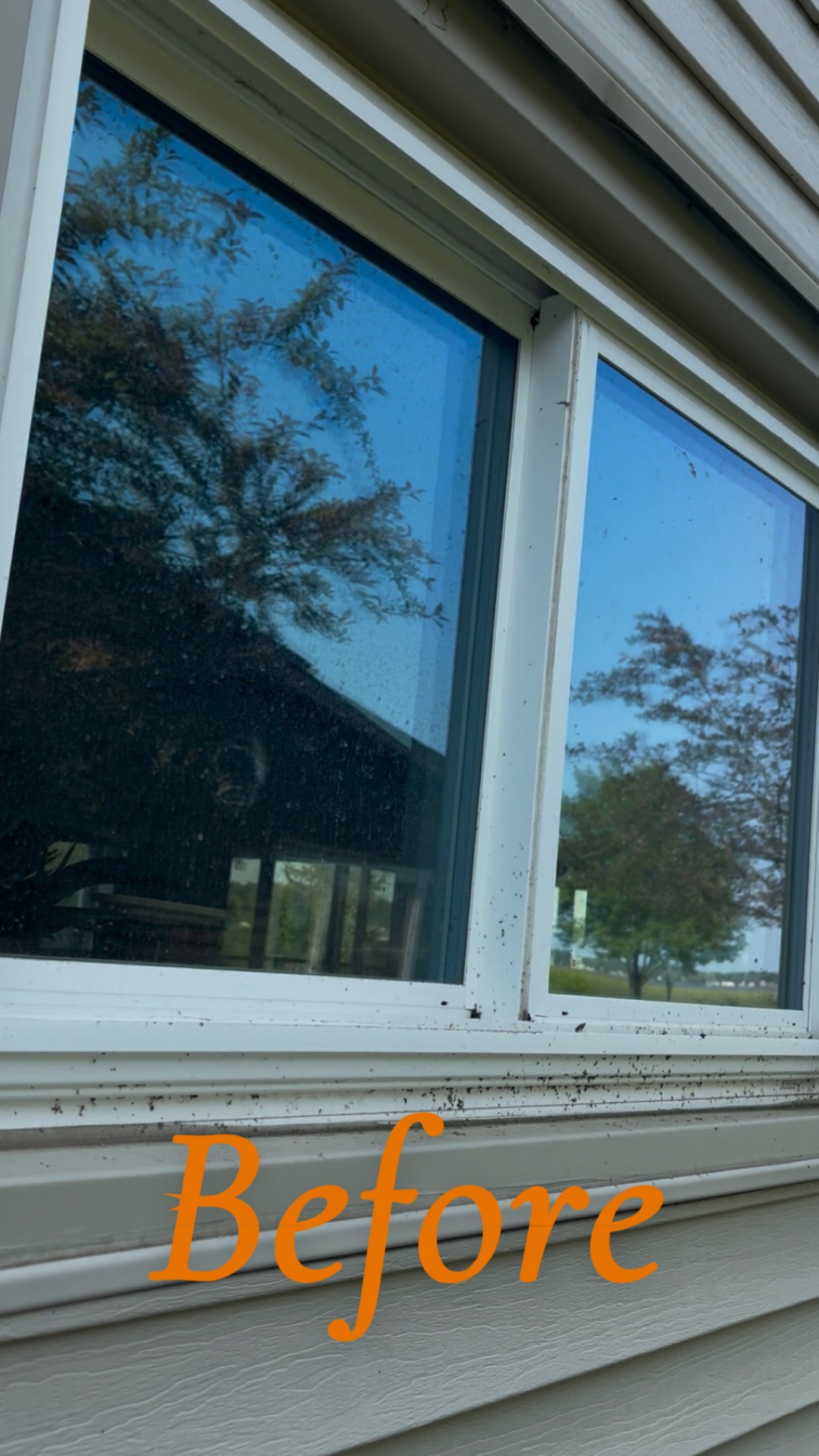 Dirty residential window before cleaning